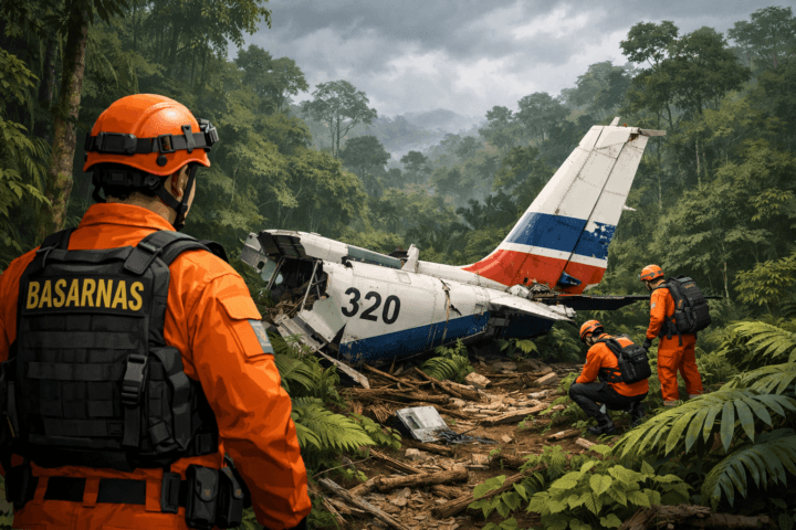 Tim Basarnas menemukan bagian ekor helikopter jatuh di hutan Kalimantan Barat