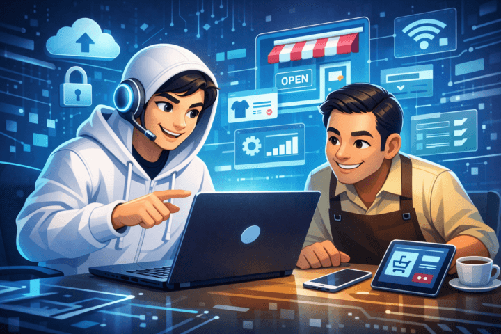 Pengembang IT membantu pemilik UMKM dalam proses digitalisasi dengan teknologi modern