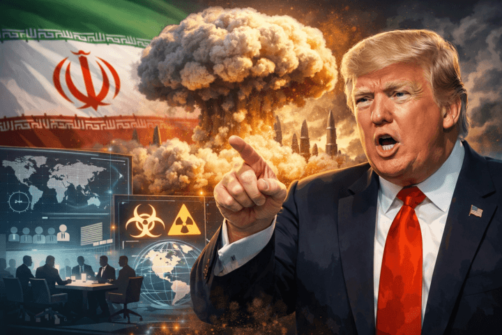 Donald Trump berbicara kontroversial dengan latar bendera Iran dan tema keamanan global