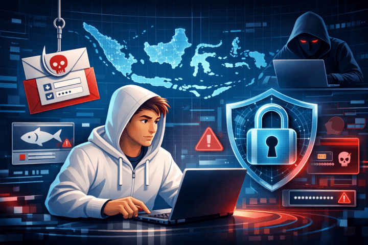 Ilustrasi keamanan siber dan ancaman phishing bagi pengguna internet di Indonesia
